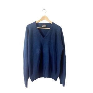 Puritan Aquaknit Blue 2-Ply Wool V-Neck Sweater‎ XL